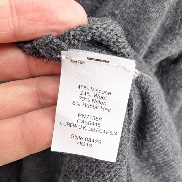 J Crew Gray Wool Rabbit Hair Blend Blue Jewel Beaded Neckline Top Size Medium - Picture 4 of 5